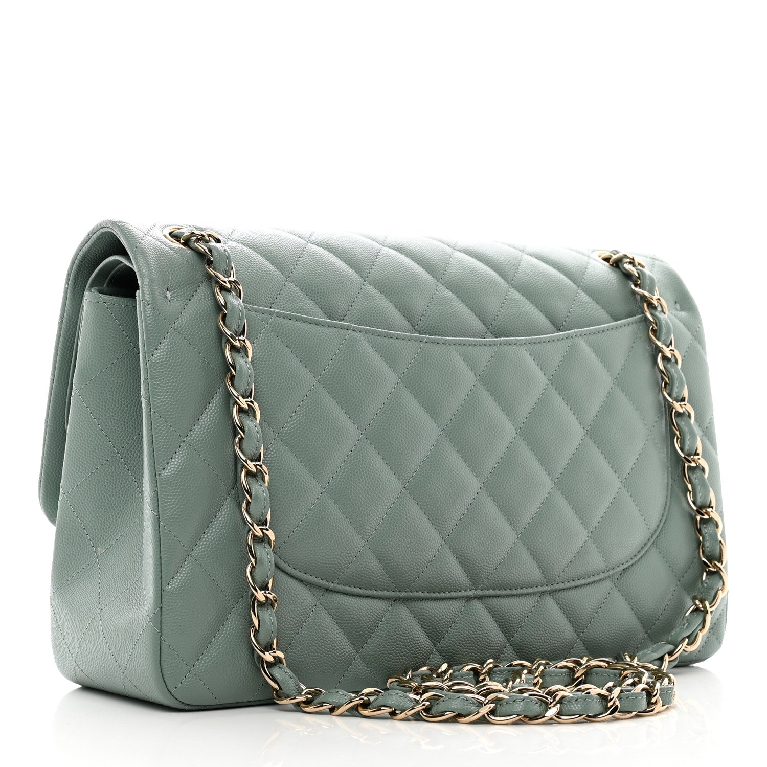 Chanel Caviar Quilted Jumbo Double Flap Green 3 of 10