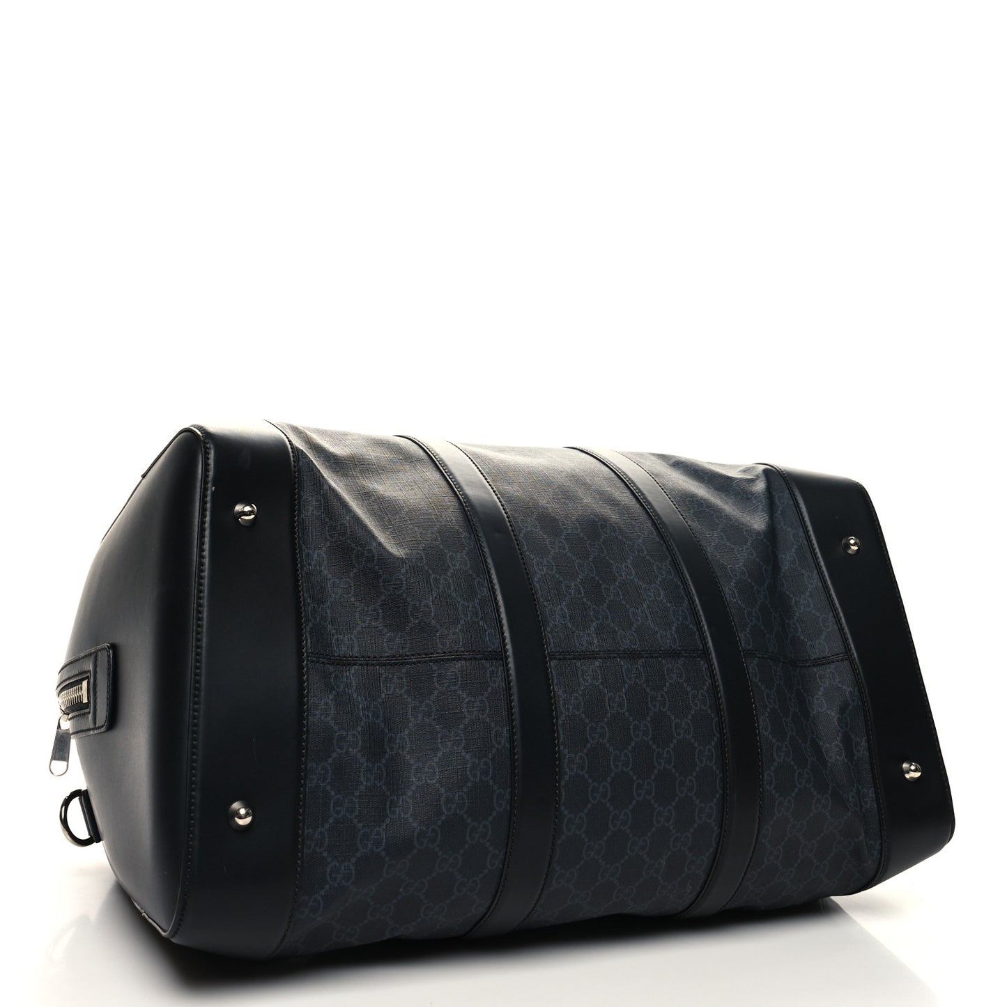 Soft GG Supreme Monogram Appia Calfskin Web Large Carry On Duffle Bag Black Grey
