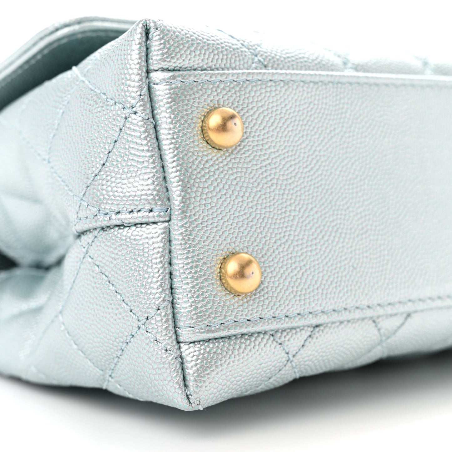 Metallic Caviar Quilted Mini Coco Handle Flap Light Blue