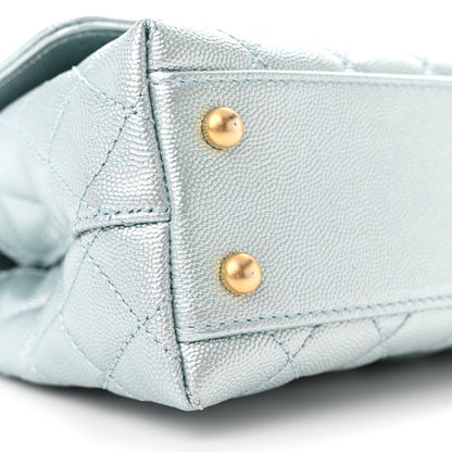 Chanel Metallic Caviar Quilted Mini Coco Handle Flap Light Blue 9 of 11