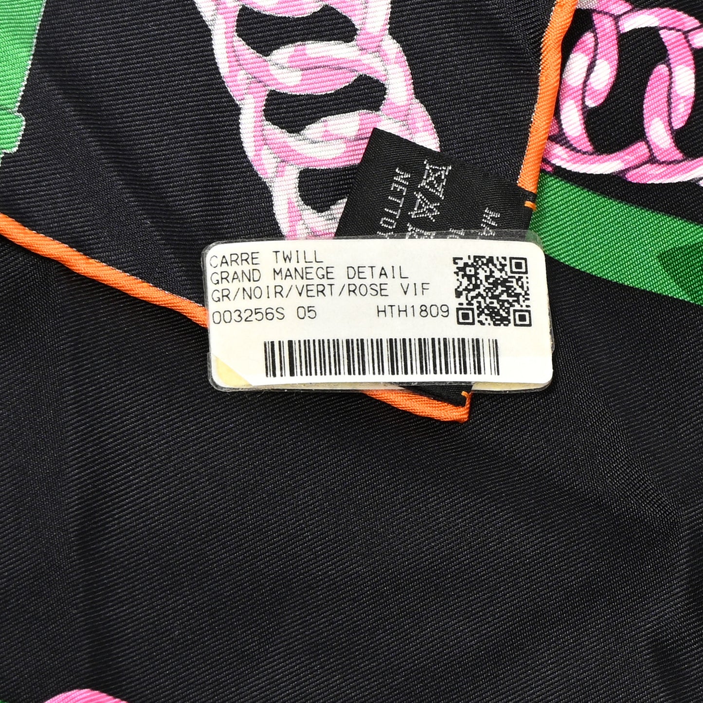 Silk Grand Manege Detail Scarf 90 Black Vert Rose Vif