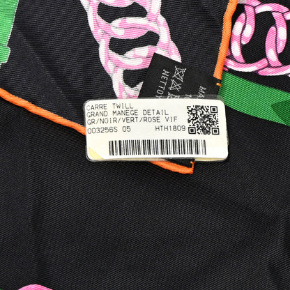 Hermes Silk Grand Manege Detail Scarf 90 Black Vert Rose Vif 4 of 4