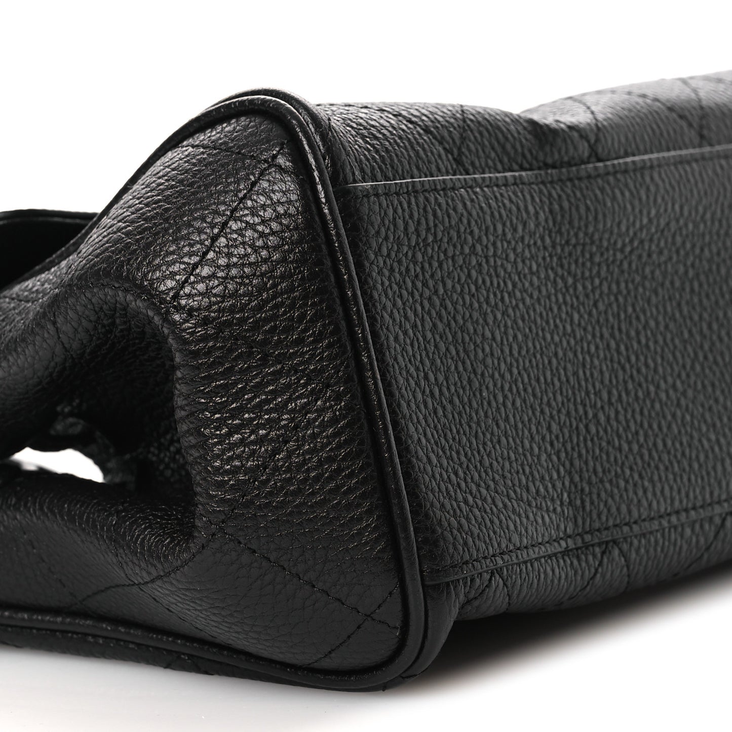 Grained Calfskin Stitched Urban Essentials Small Shopping Bag Black
