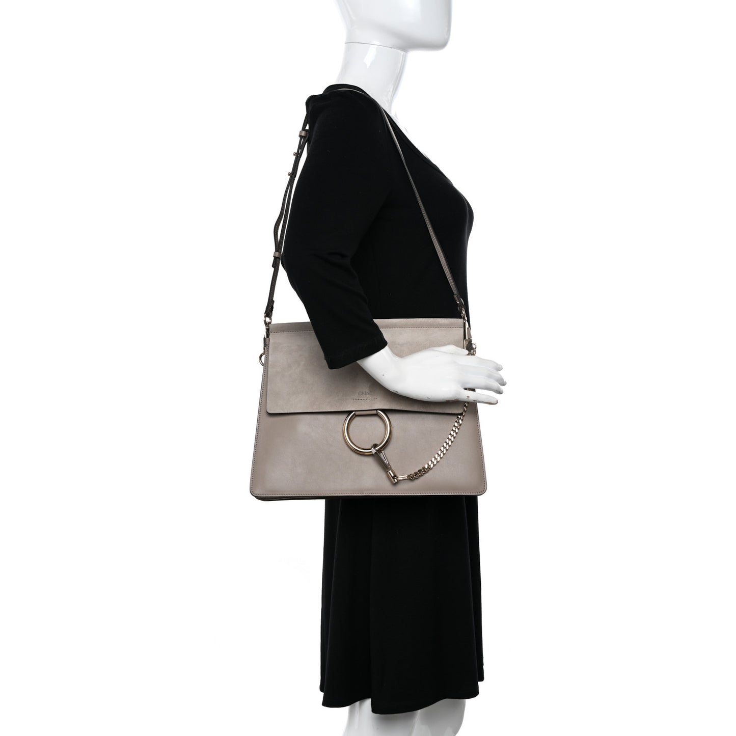 Calfskin Suede Medium Faye Shoulder Bag Motty Grey