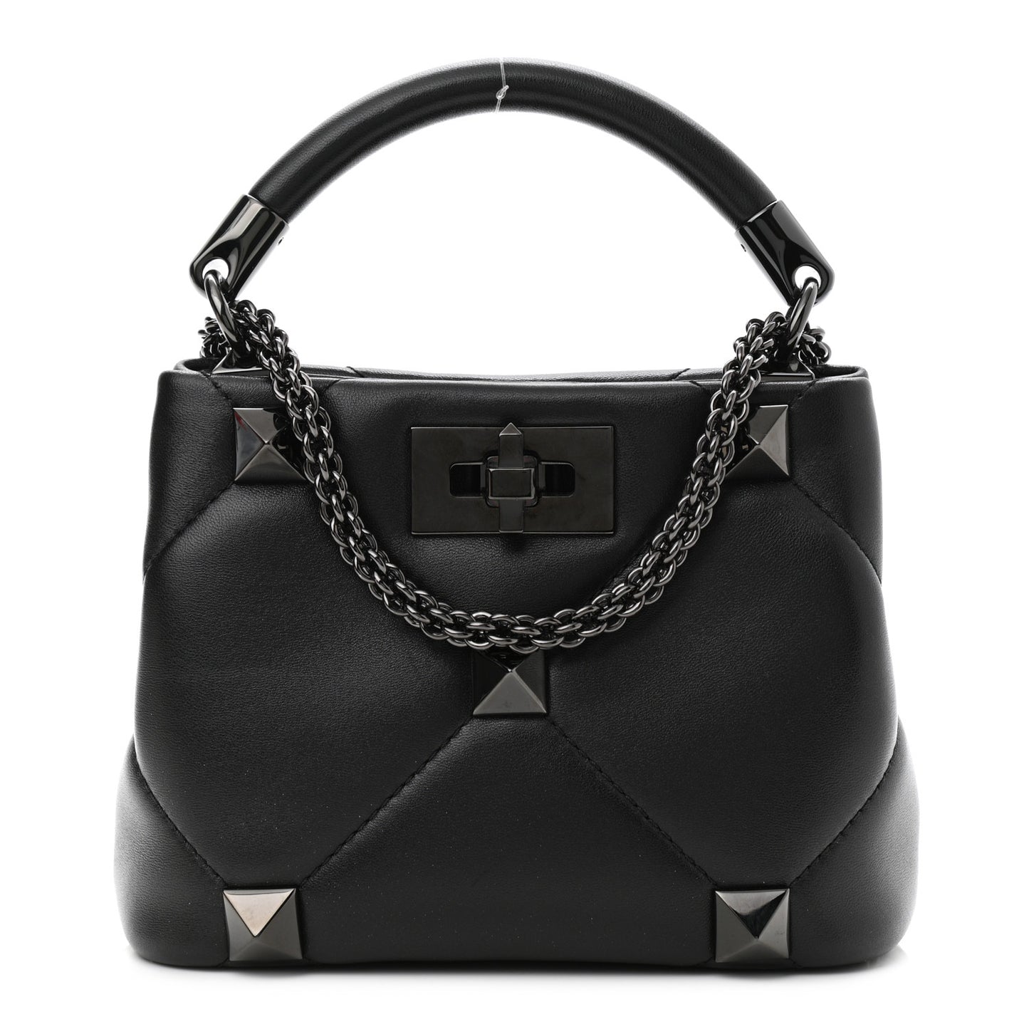 Nappa Monochrome Mini Roman Stud The Handle Bag Black