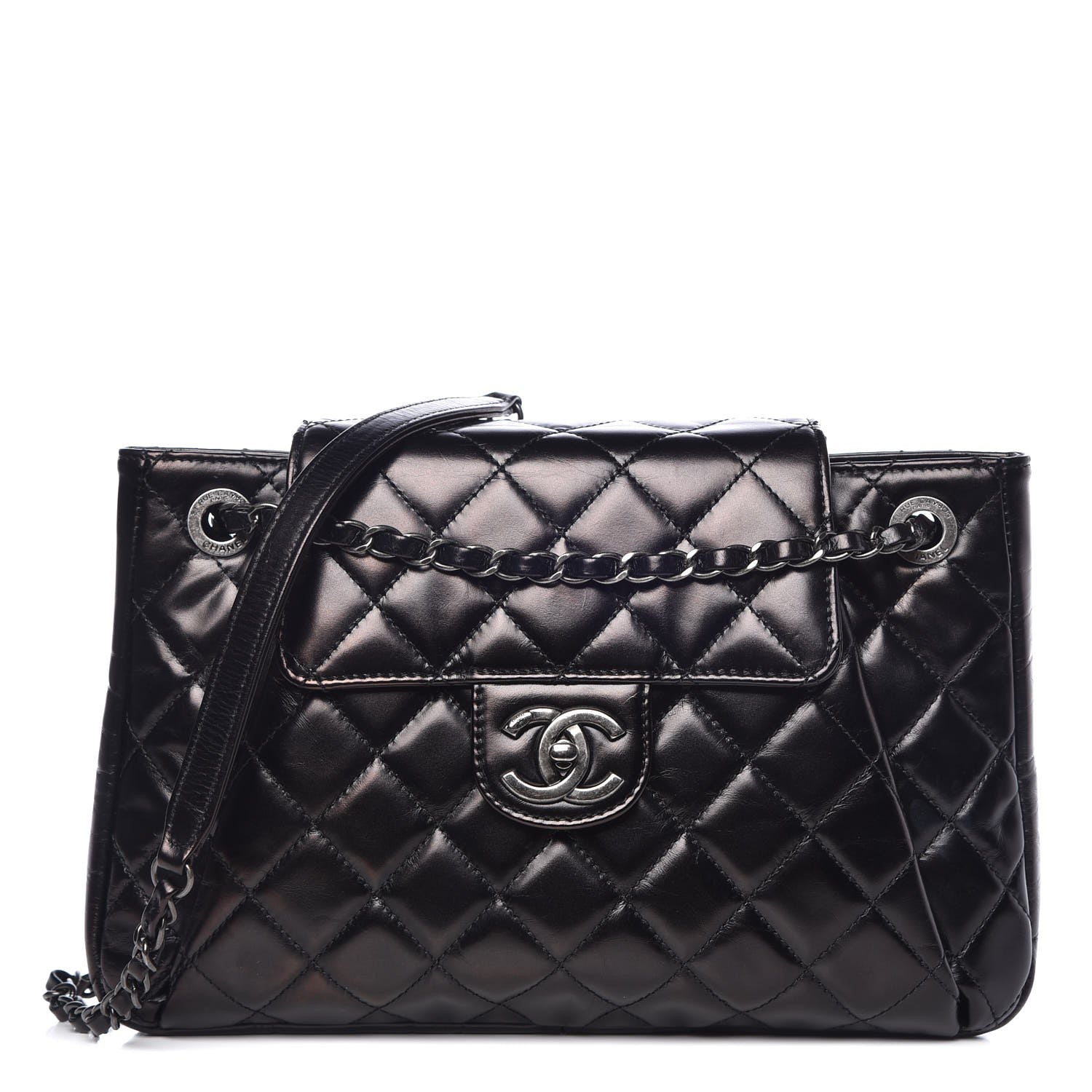 Chanel Glazed Calfskin Quilted Accordion Flap Black 1 of 11