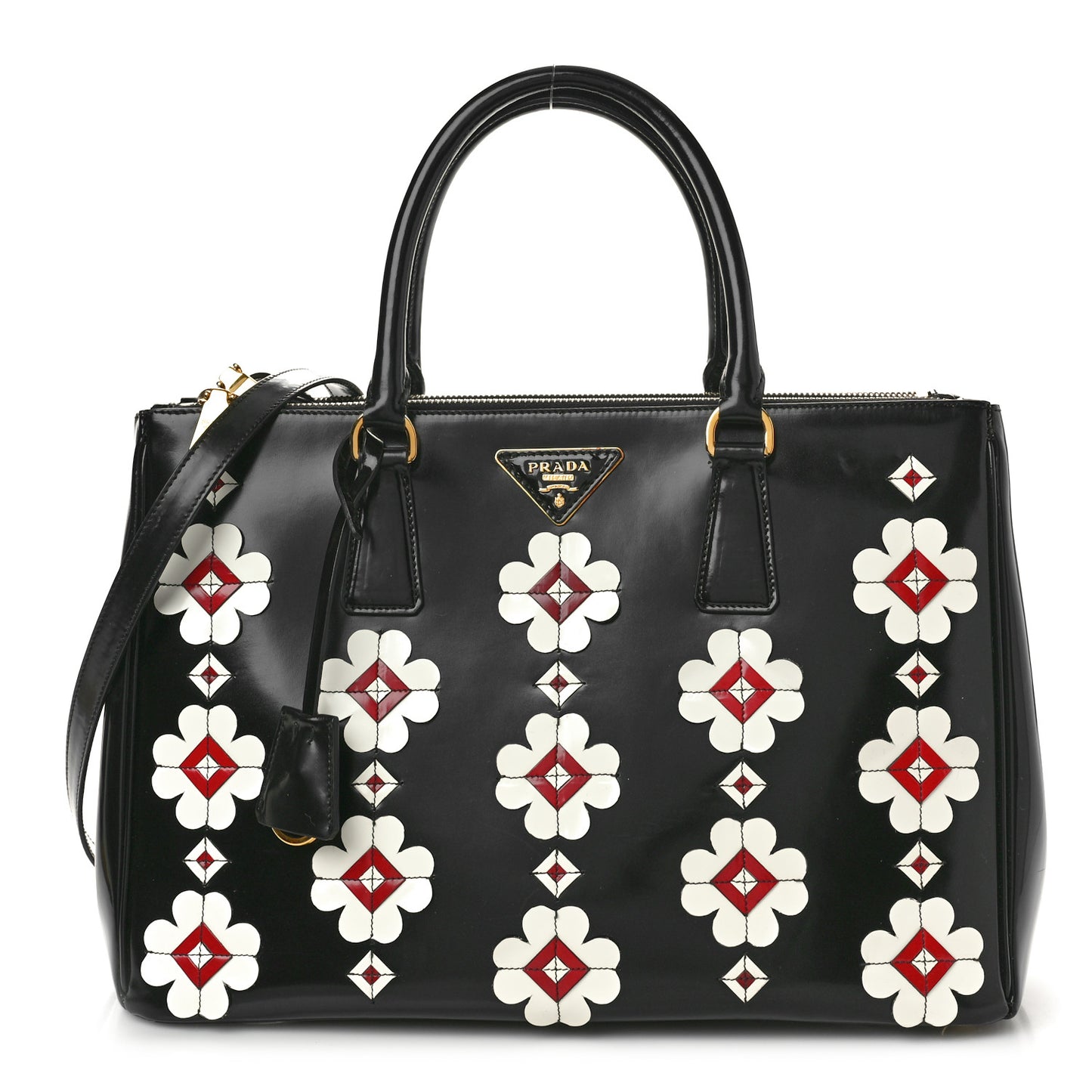 Spazzolato Floral Medium Galleria Double Zip Tote Black White