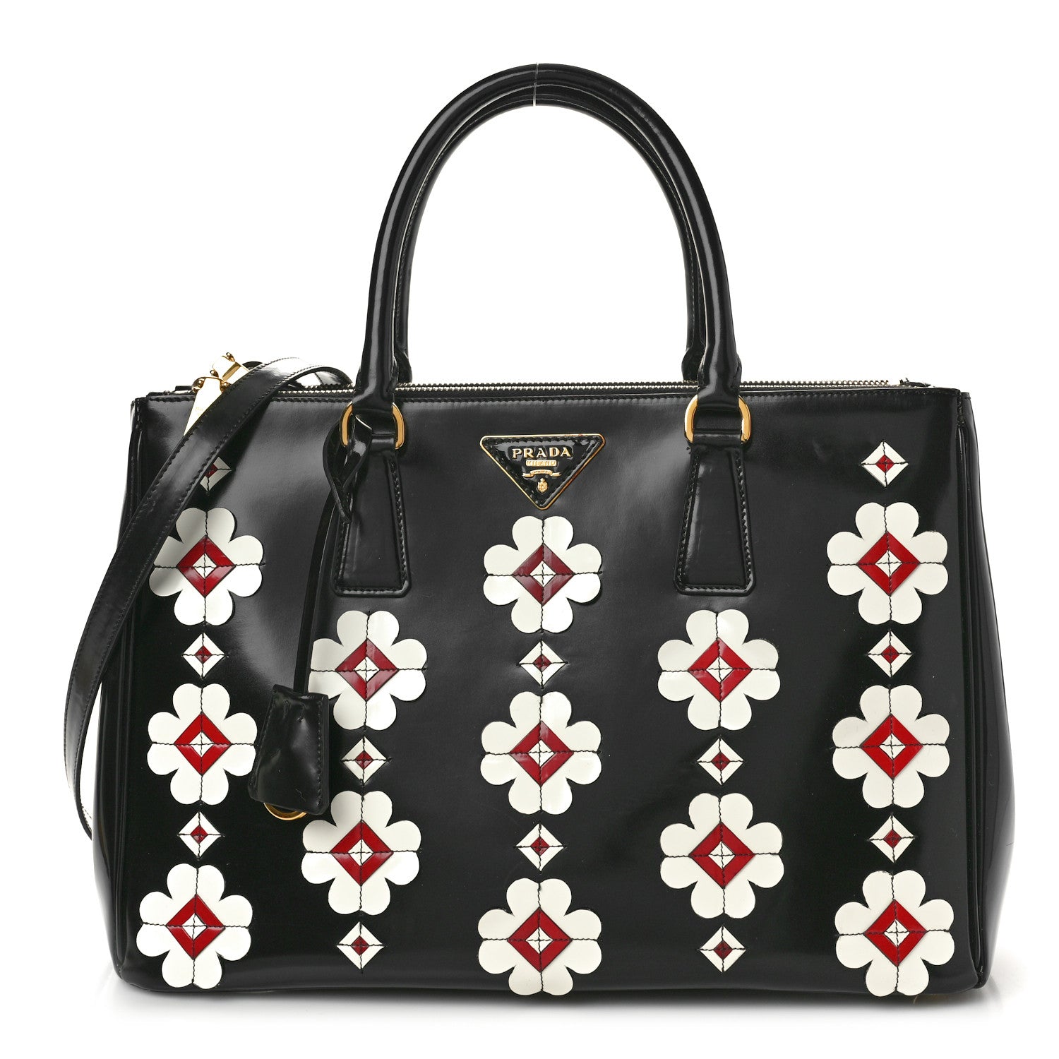Prada Spazzolato Floral Medium Galleria Double Zip Tote Black White 1 of 9