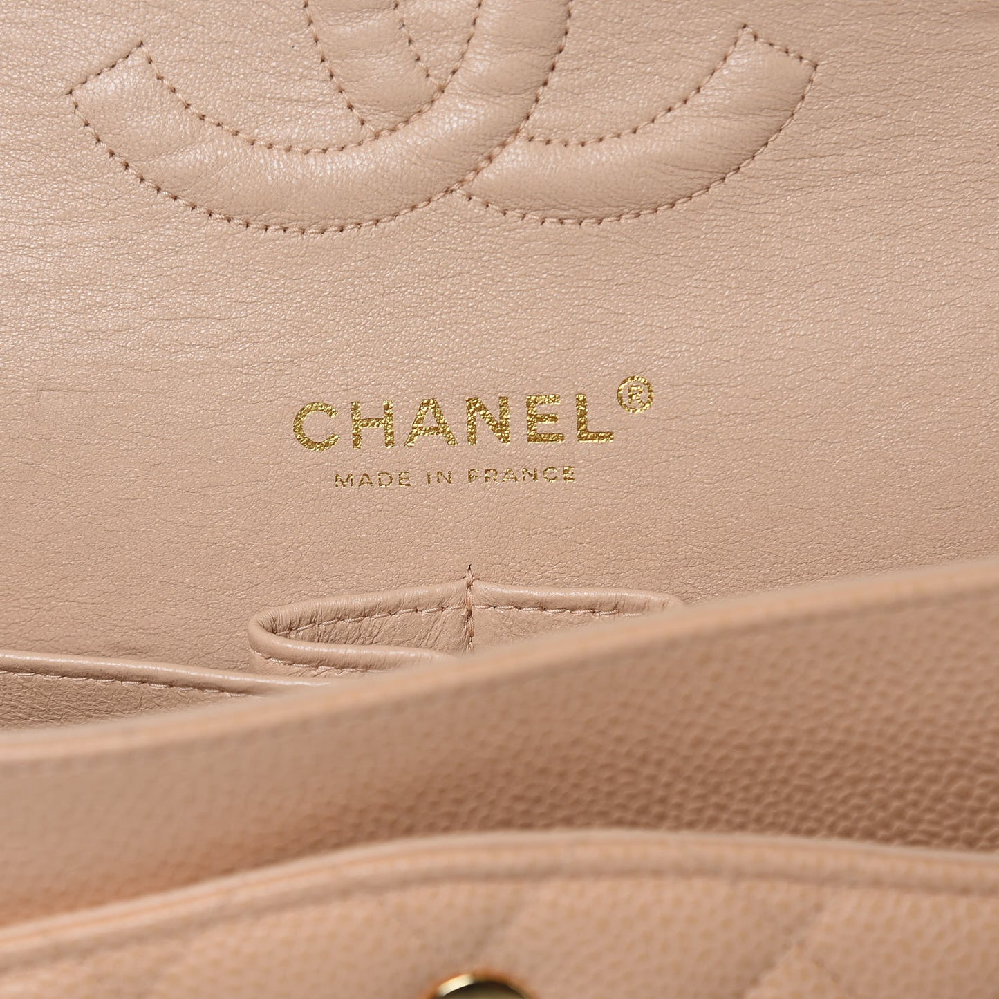 Caviar Quilted Medium Double Flap Beige
