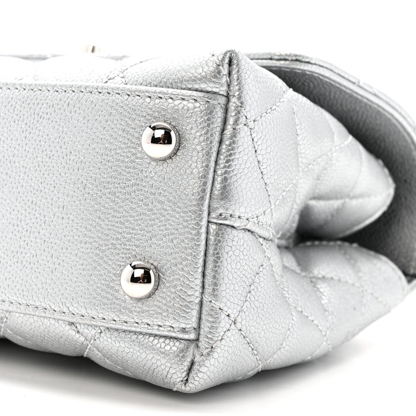 Metallic Caviar Quilted Mini Coco Handle Flap Silvery