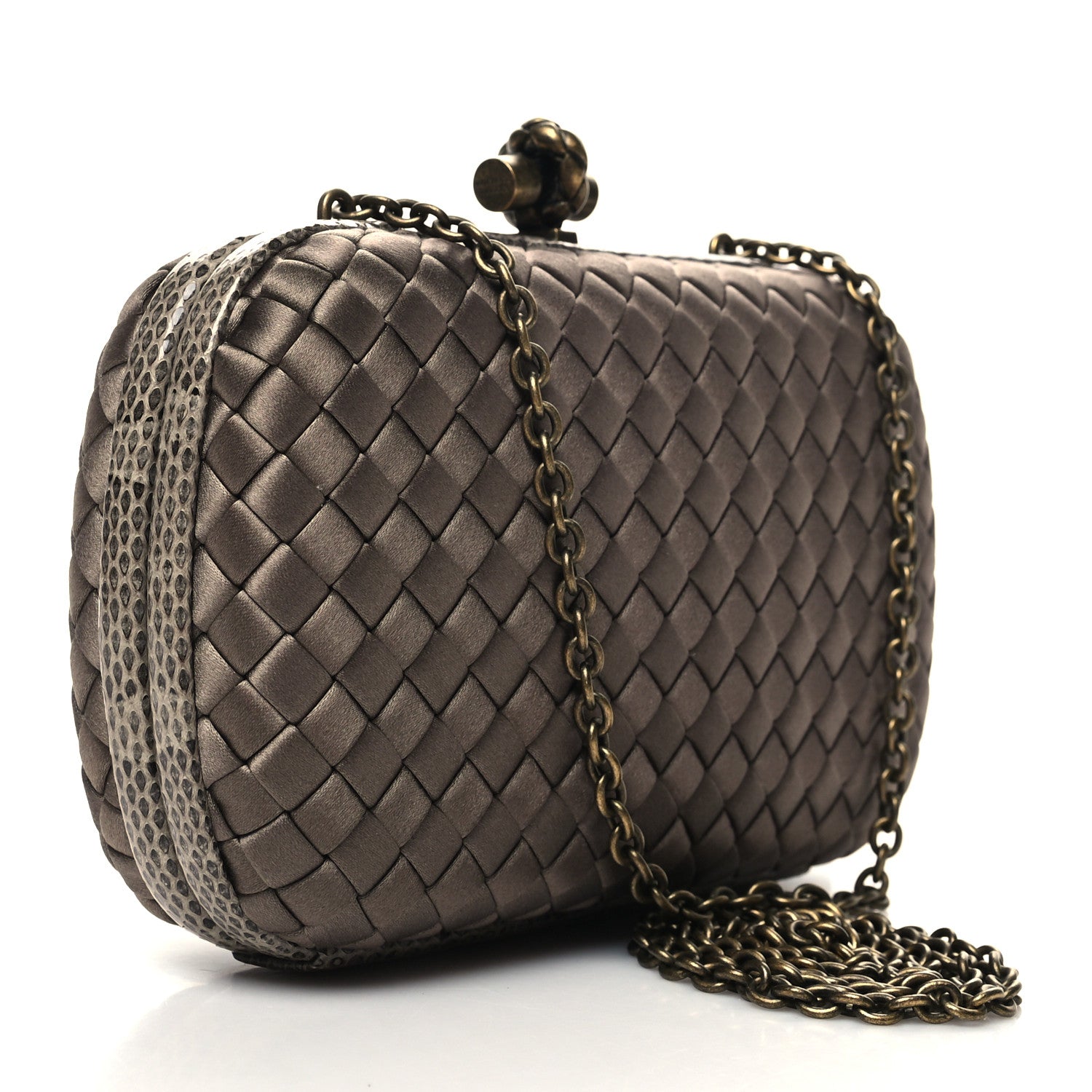 Bottega Veneta Satin Intreccio Impero Ayers Knot Clutch Taupe 3 of 9