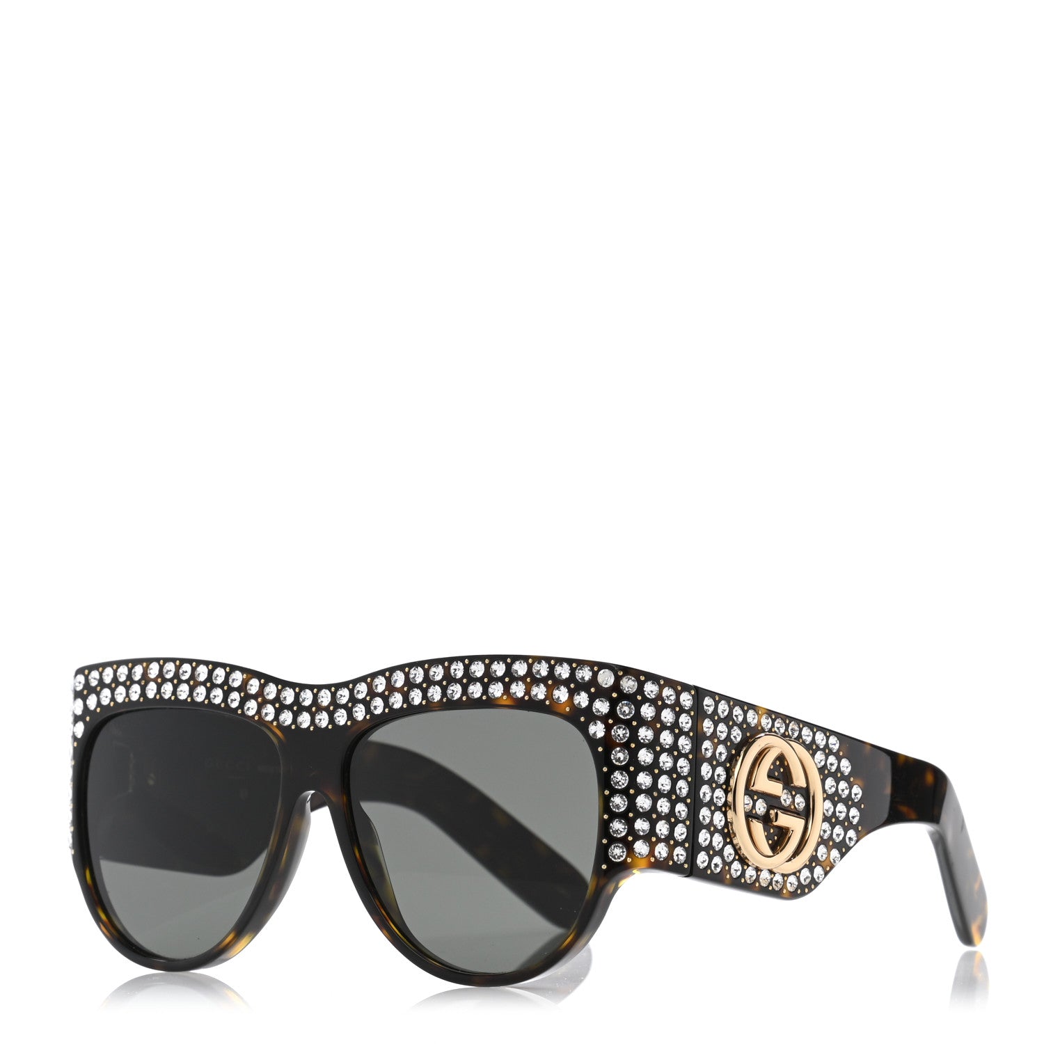 Gucci Acetate Crystal Oversize Hollywood Forever Sunglasses GG0144S Tortoiseshell 1 of 10