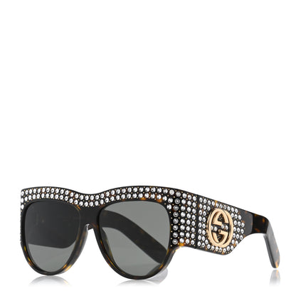 Gucci Acetate Crystal Oversize Hollywood Forever Sunglasses GG0144S Tortoiseshell 1 of 10