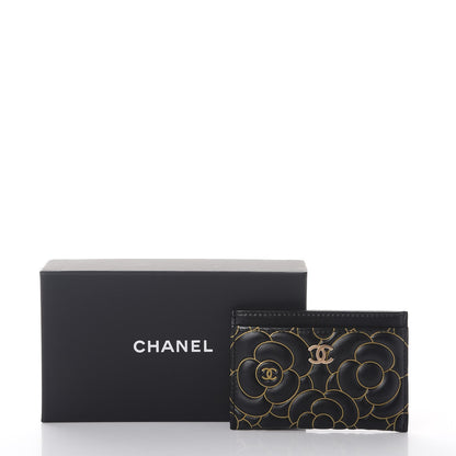 Chanel Lambskin Camellia Embossed Card Holder Black Gold 9 of 9