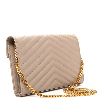 Saint Laurent Grain De Poudre Matelasse Chevron Monogram Chain Wallet Nude Powder 2 of 9