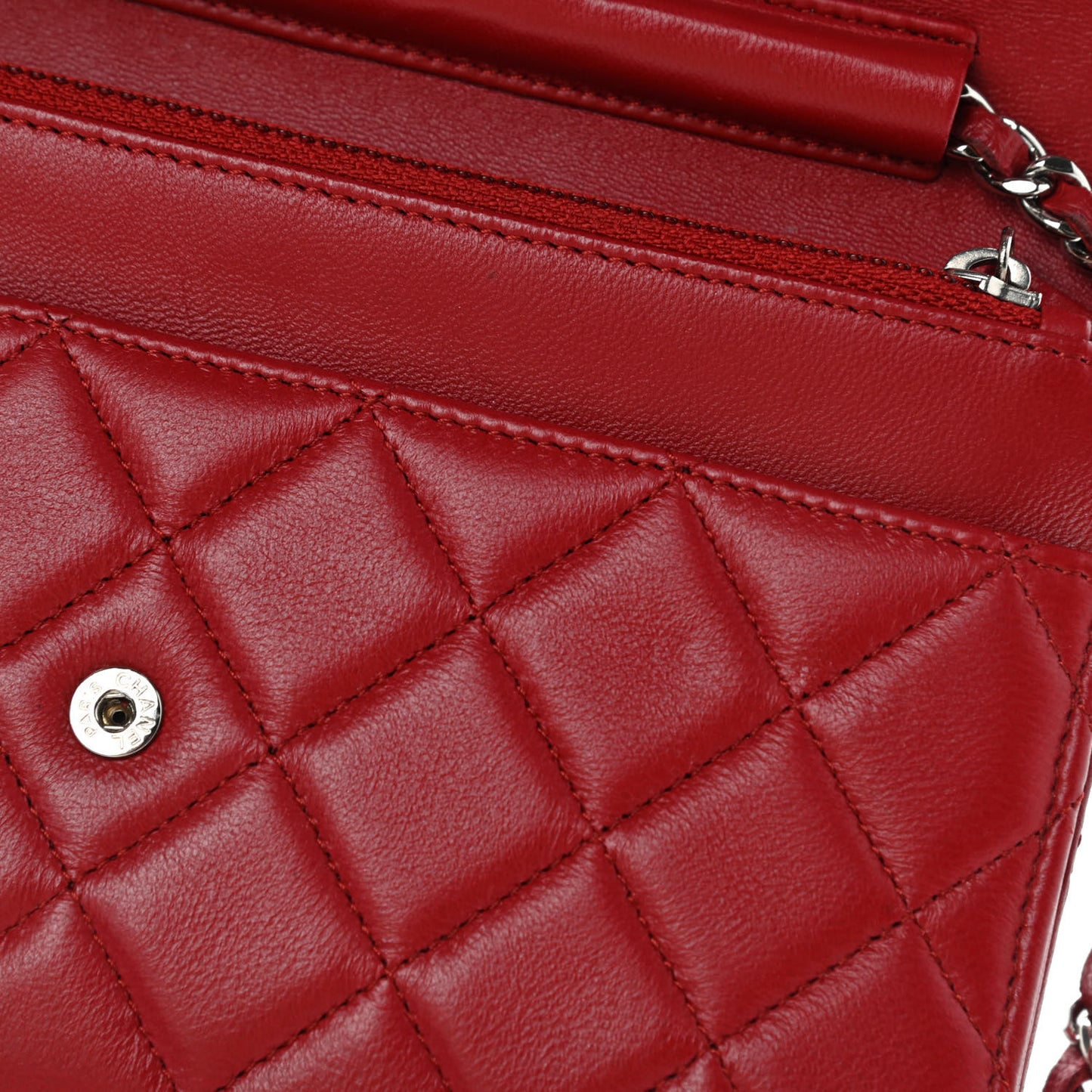 Lambskin Quilted Wallet on Chain WOC Red