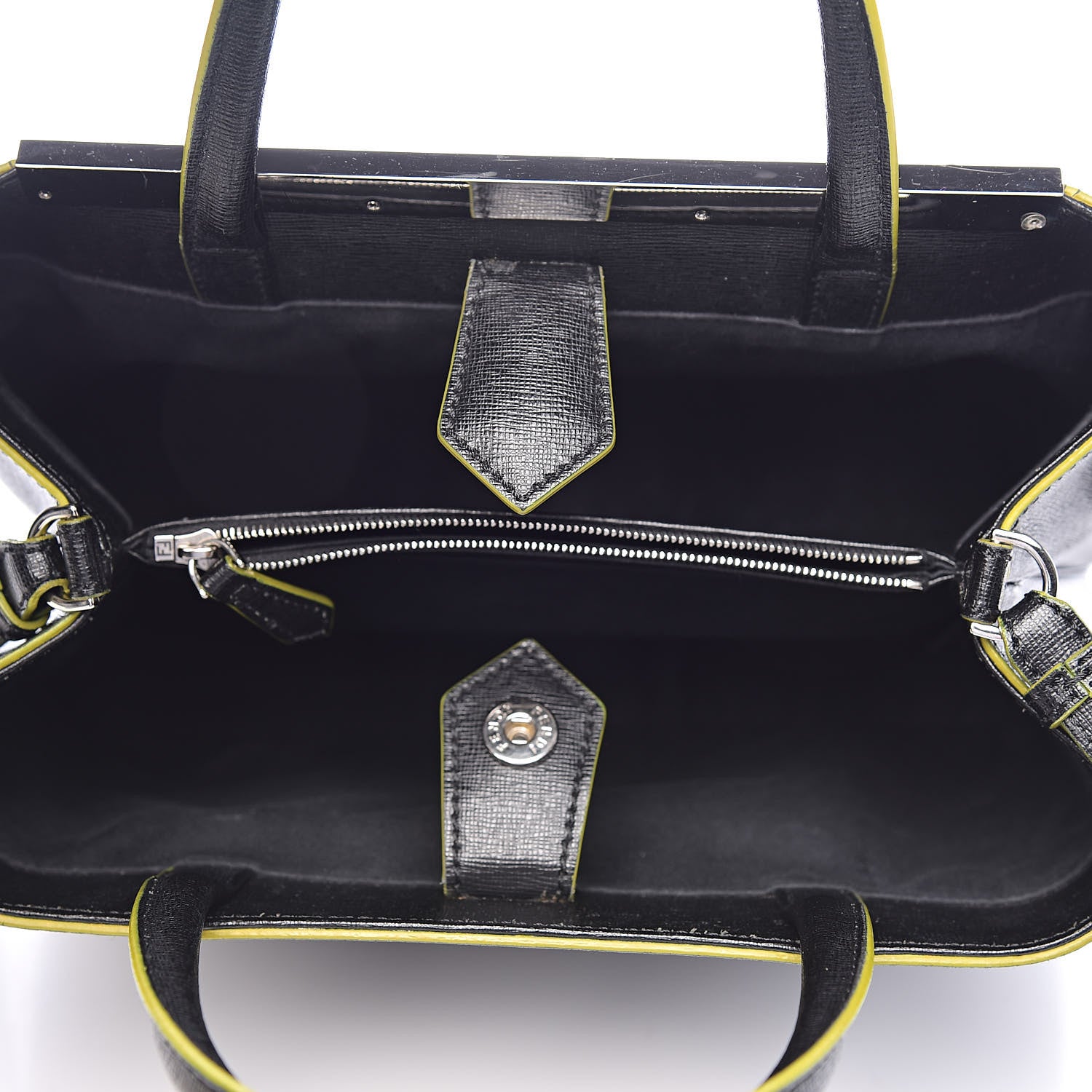 Fendi Vitello Elite Shearling Block Letter Petite 2Jours Tote Black 5 of 9