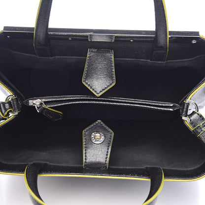 Fendi Vitello Elite Shearling Block Letter Petite 2Jours Tote Black 5 of 9