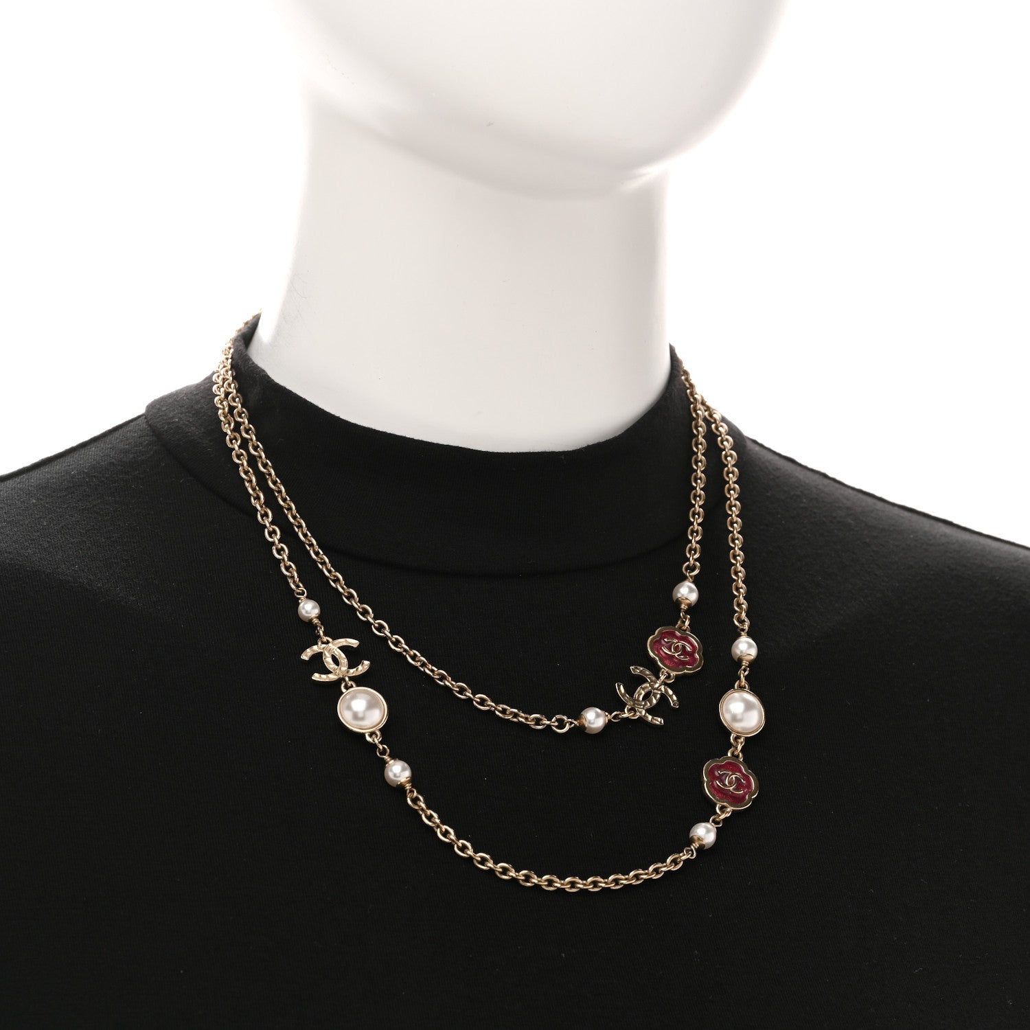 Chanel Pearl Enamel CC Camellia Long Necklace Pink Gold 2 of 6