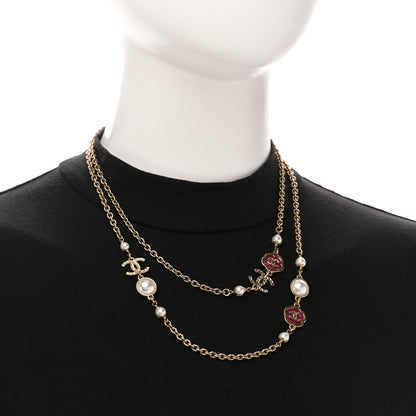 Chanel Pearl Enamel CC Camellia Long Necklace Pink Gold 2 of 6