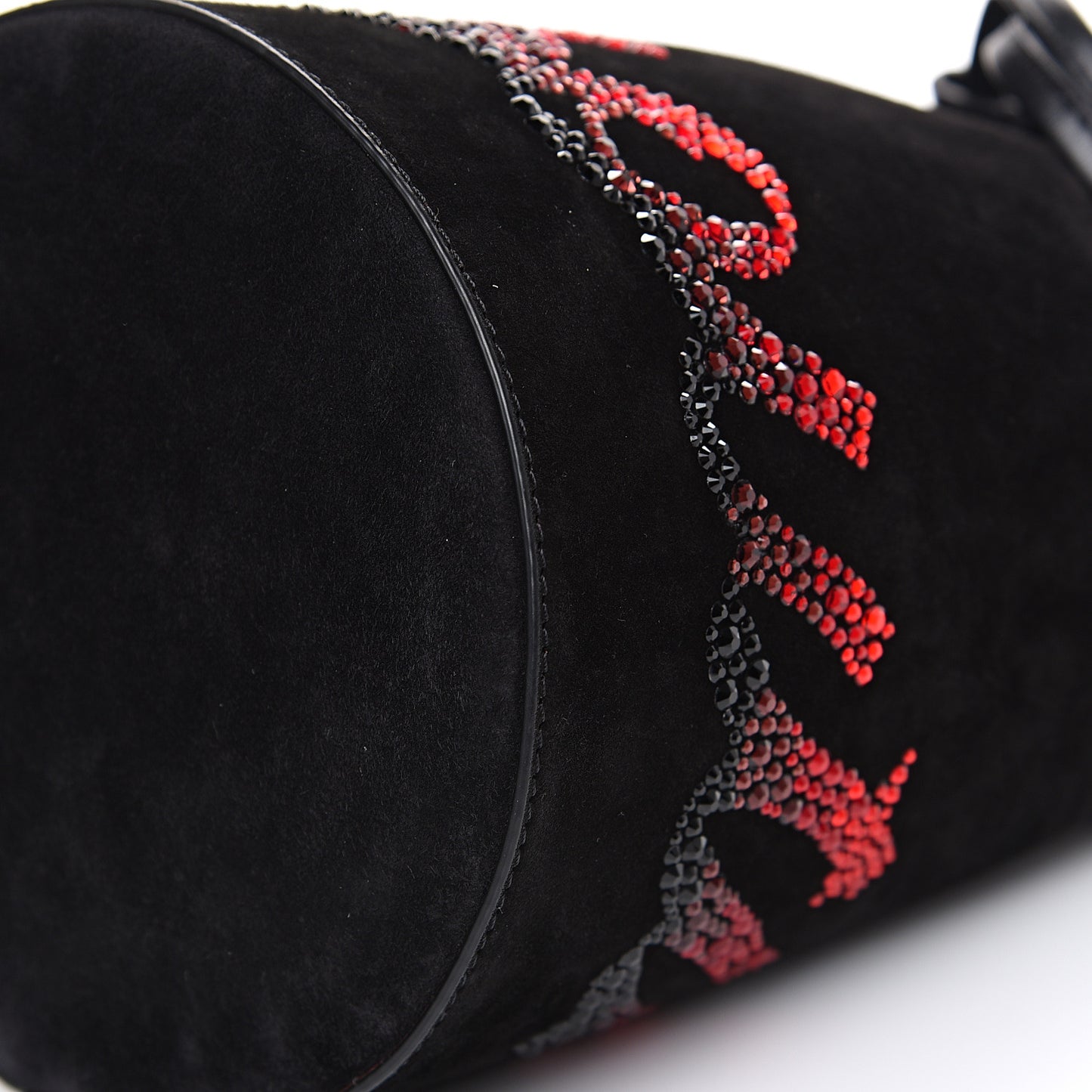 Suede Crystal Marie Jane Bucket Black Red
