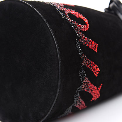 Christian Louboutin Suede Crystal Marie Jane Bucket Black Red 7 of 8