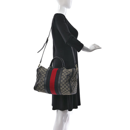 Gucci Monogram Selleria Calfskin Vintage Web Medium Boston Beige Blue 2 of 18