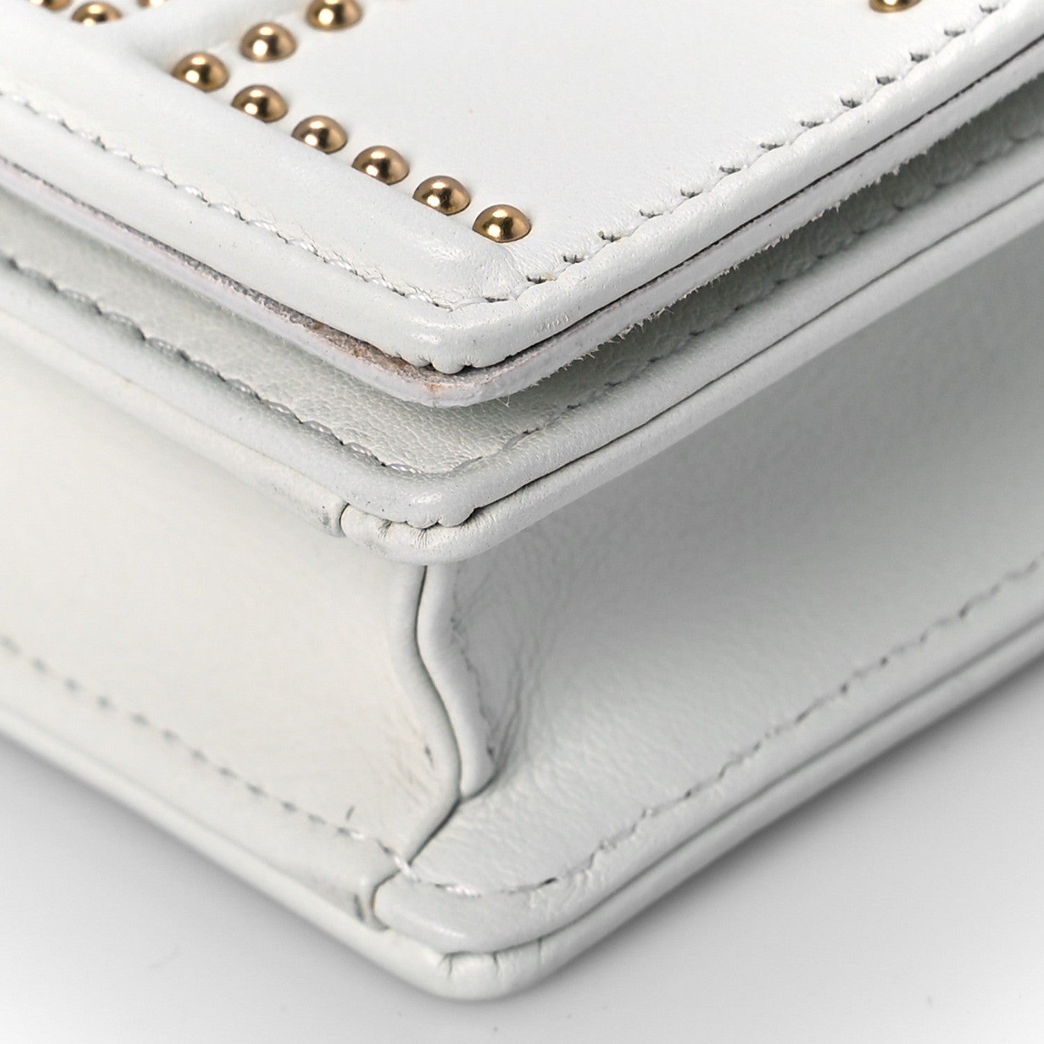 Christian Dior Calfskin Studded Diorama Wallet on Chain Pouch Off White 10 of 10