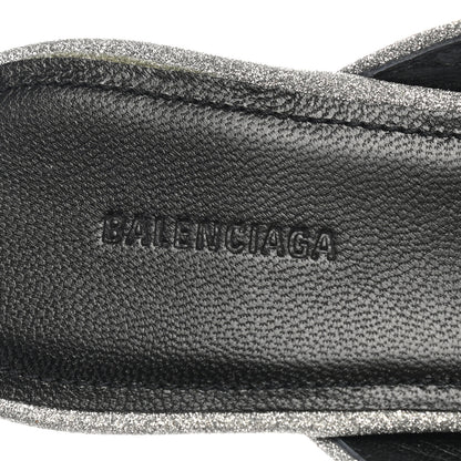 Balenciaga Glitter Calfskin Pointed Toe Knife 40mm Mules 37 Silver Black 7 of 9
