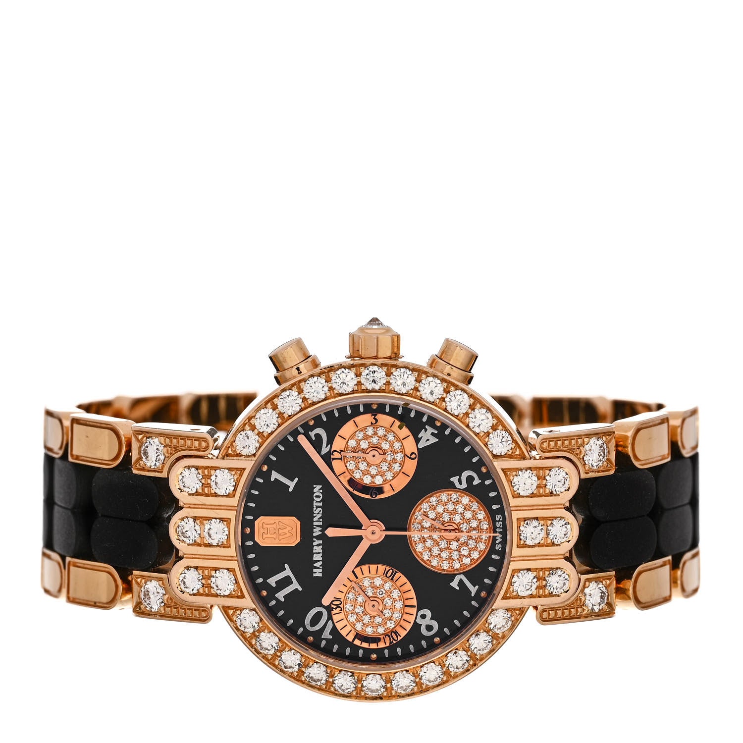 Harry Winston 18K Rose Gold Diamond Bezel 32mm Premier Chronograph Quartz Watch Black 2 of 5