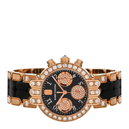 Harry Winston 18K Rose Gold Diamond Bezel 32mm Premier Chronograph Quartz Watch Black 2 of 5