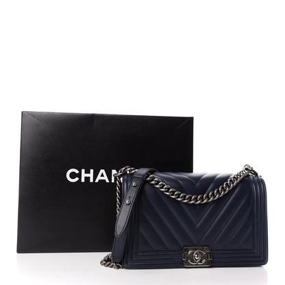 Chanel Lambskin Chevron Quilted New Medium Boy Flap Dark Navy Blue 12 of 12
