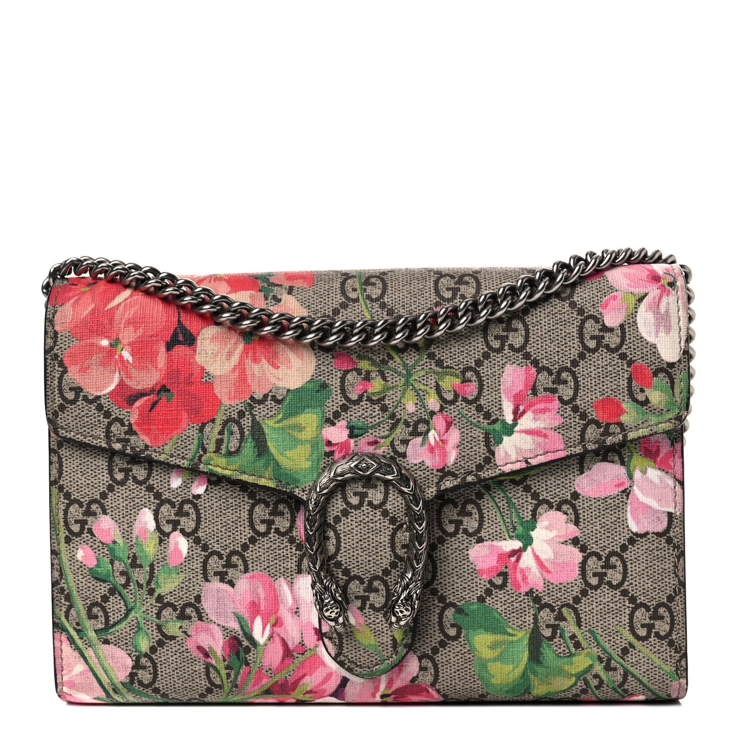 GG Supreme Monogram Blooms Mini Dionysus Chain Wallet Beige Multicolor Dry Rose