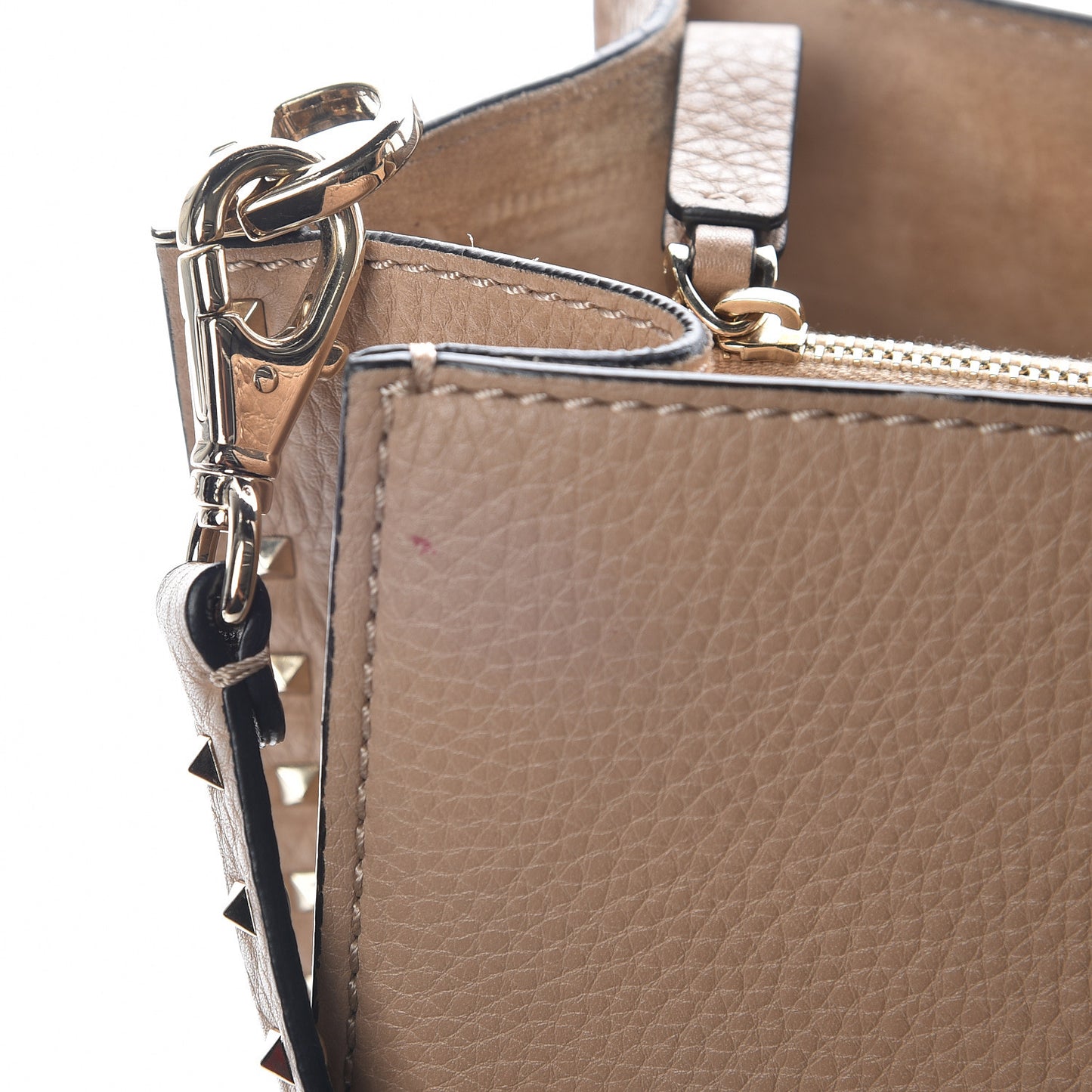Pebbled Calfskin Rockstud Double Handle Tote Camel Rose