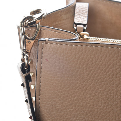 Valentino Garavani Pebbled Calfskin Rockstud Double Handle Tote Camel Rose 10 of 13