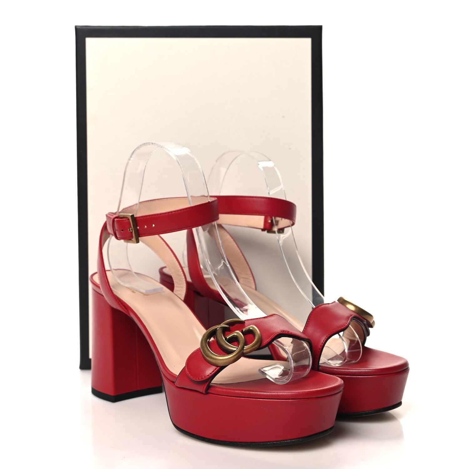 Gucci Calfskin GG Marmont Ankle Wrap 30/90mm Platform Sandals 36.5 Hibiscus Red 9 of 9