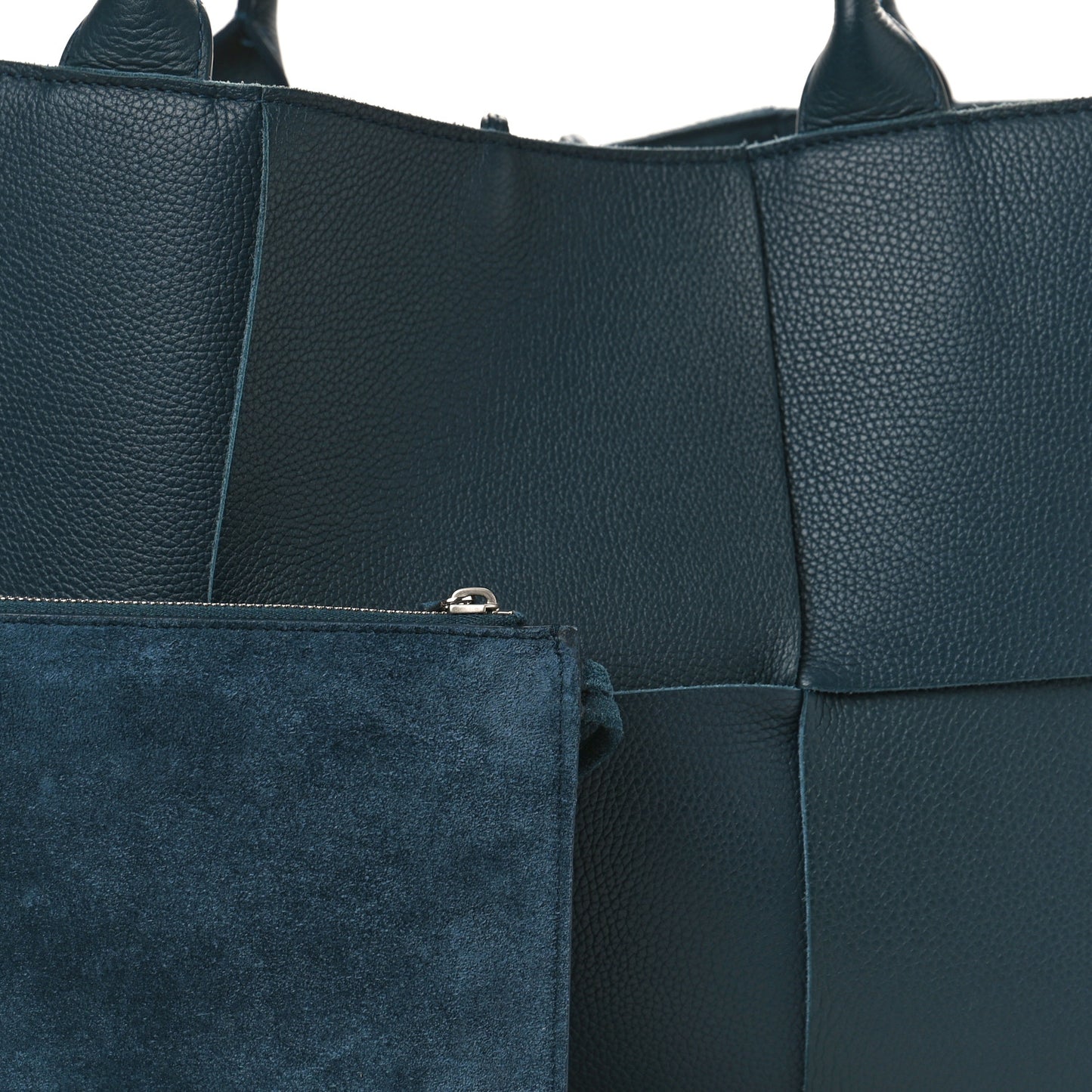 Grained Calfskin Maxi Intrecciato Medium Arco Tote Navy Blue