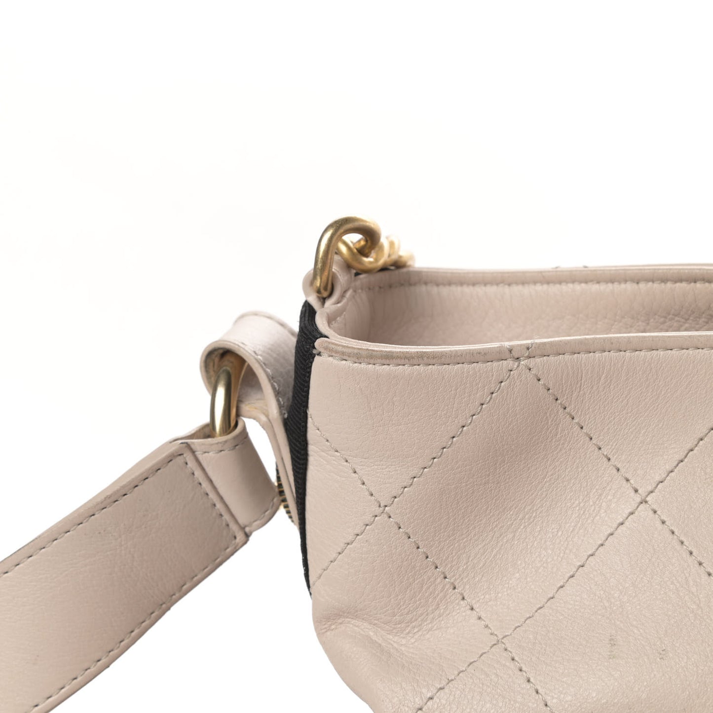 Calfskin Stitched Large Button Up Hobo Beige