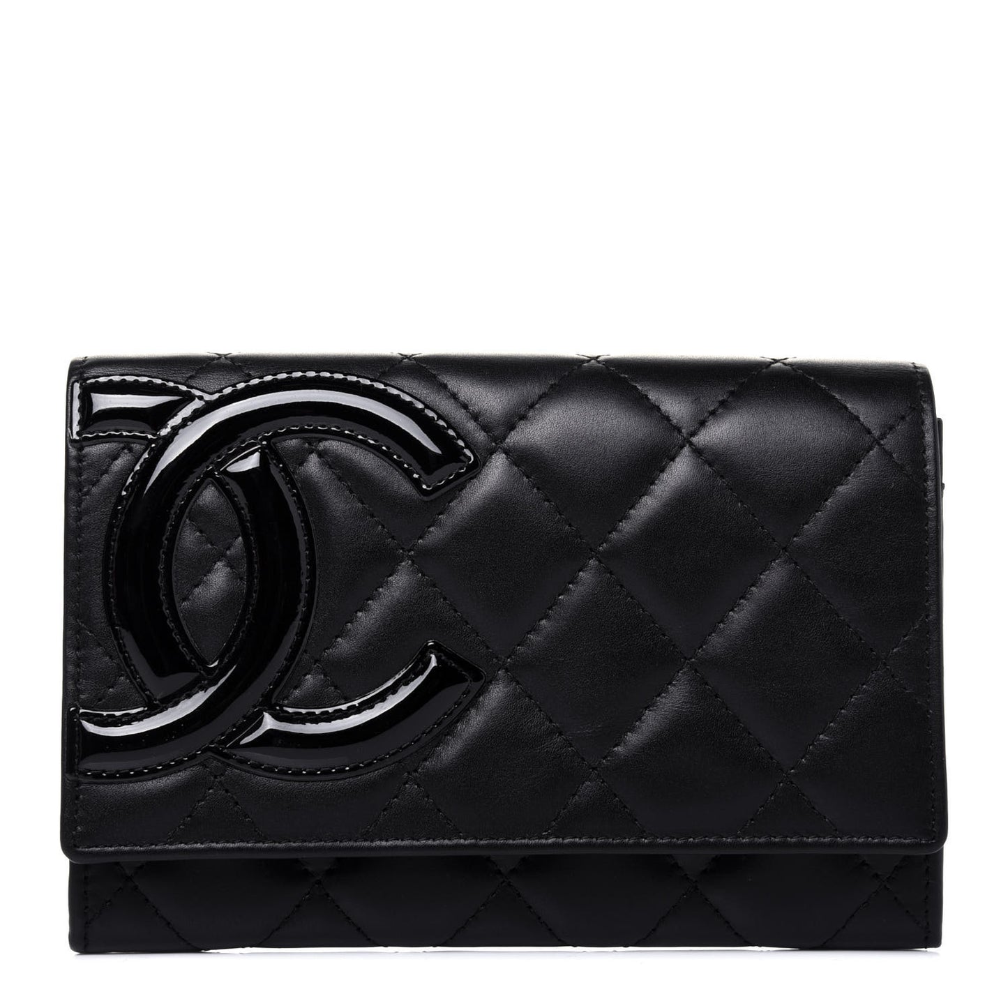 Calfskin Quilted Cambon Flap Wallet Black