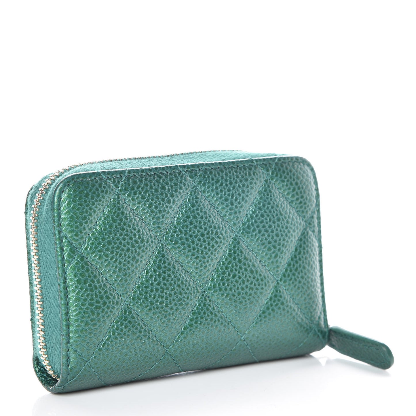 Metallic Caviar Quilted Zip Coin Purse Green