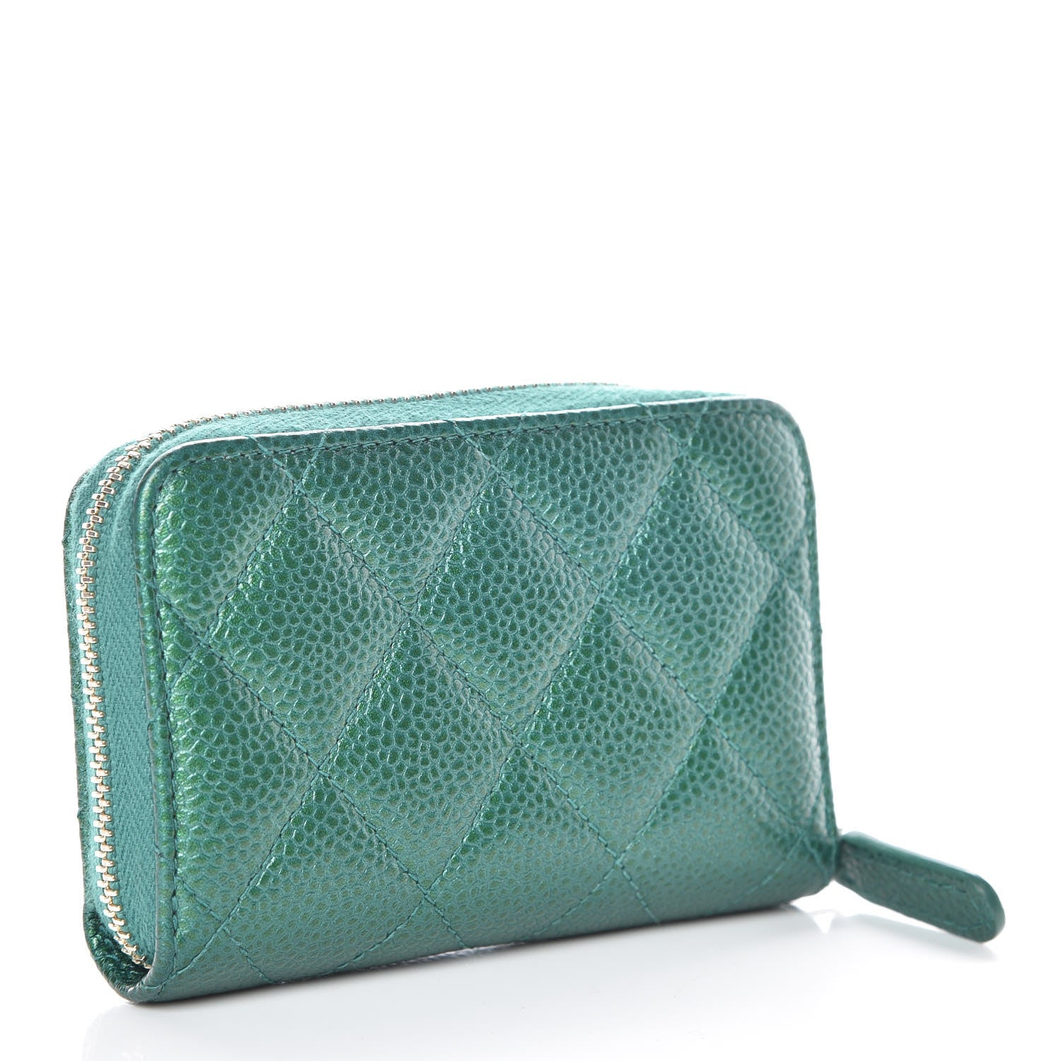 Chanel Metallic Caviar Quilted Zip Coin Purse Green 3 of 9