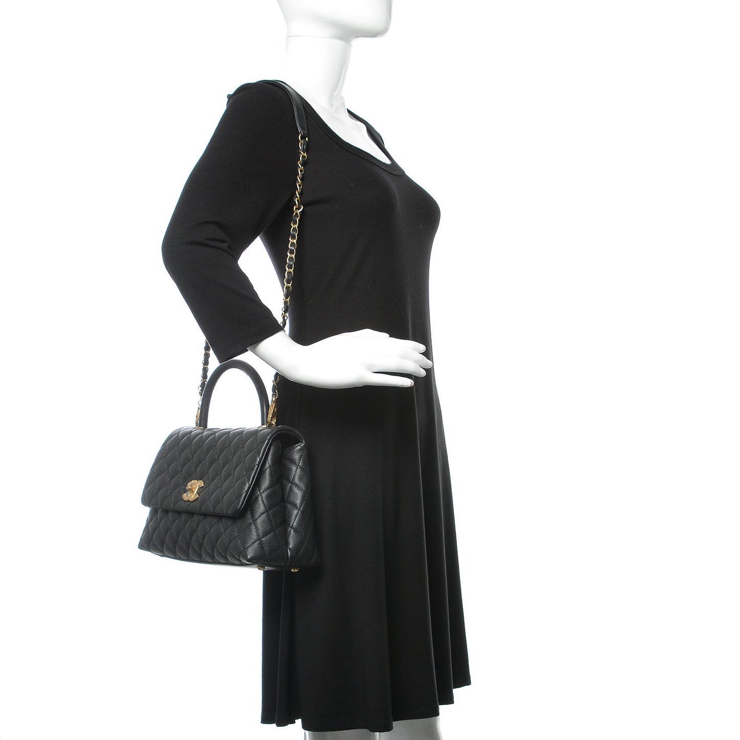 Caviar Quilted Small Coco Handle Flap Black