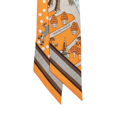 Hermes Silk Les Nouveaux Amoureux de Paris Twilly Orange Ciel Beige 2 of 4