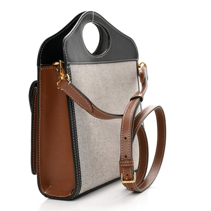 Burberry Smooth Calfskin Canvas Two Tone Mini Pocket Bag Black Tan 2 of 13