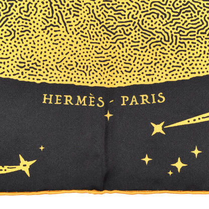 Hermes Silk Clair De Lune Double Face Scarf 90 Black Jaune D'Or Bleu 2 of 4