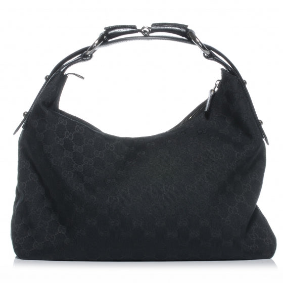 Monogram Medium Horsebit Chain Hobo Bag Black