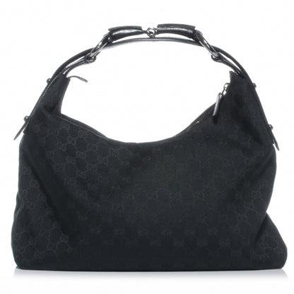 Gucci Monogram Medium Horsebit Chain Hobo Bag Black 1 of 7