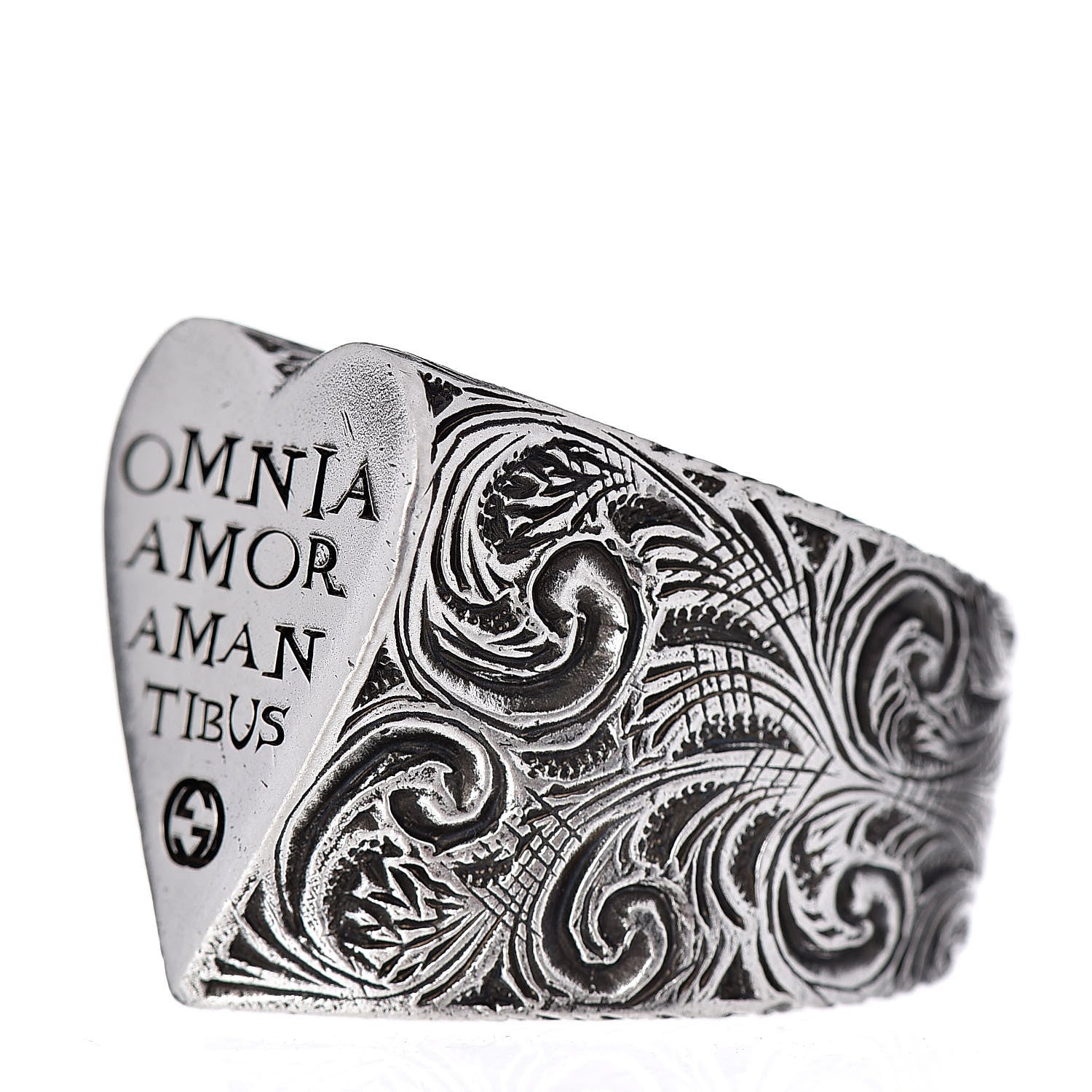 Gucci Sterling Silver Engraved Heart Ring 60 9.25 3 of 5
