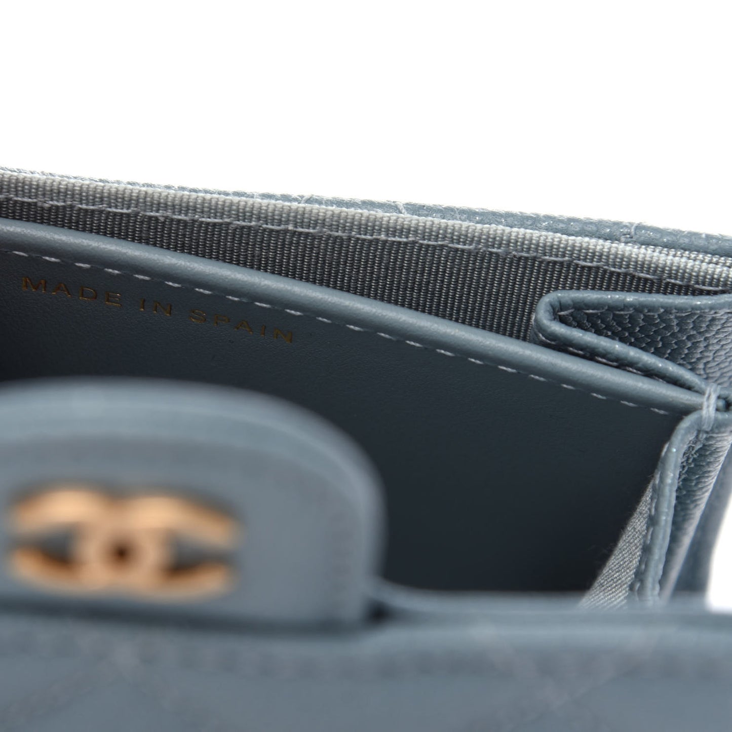 Iridescent Caviar Quilted Flap Card Holder Wallet Light Blue