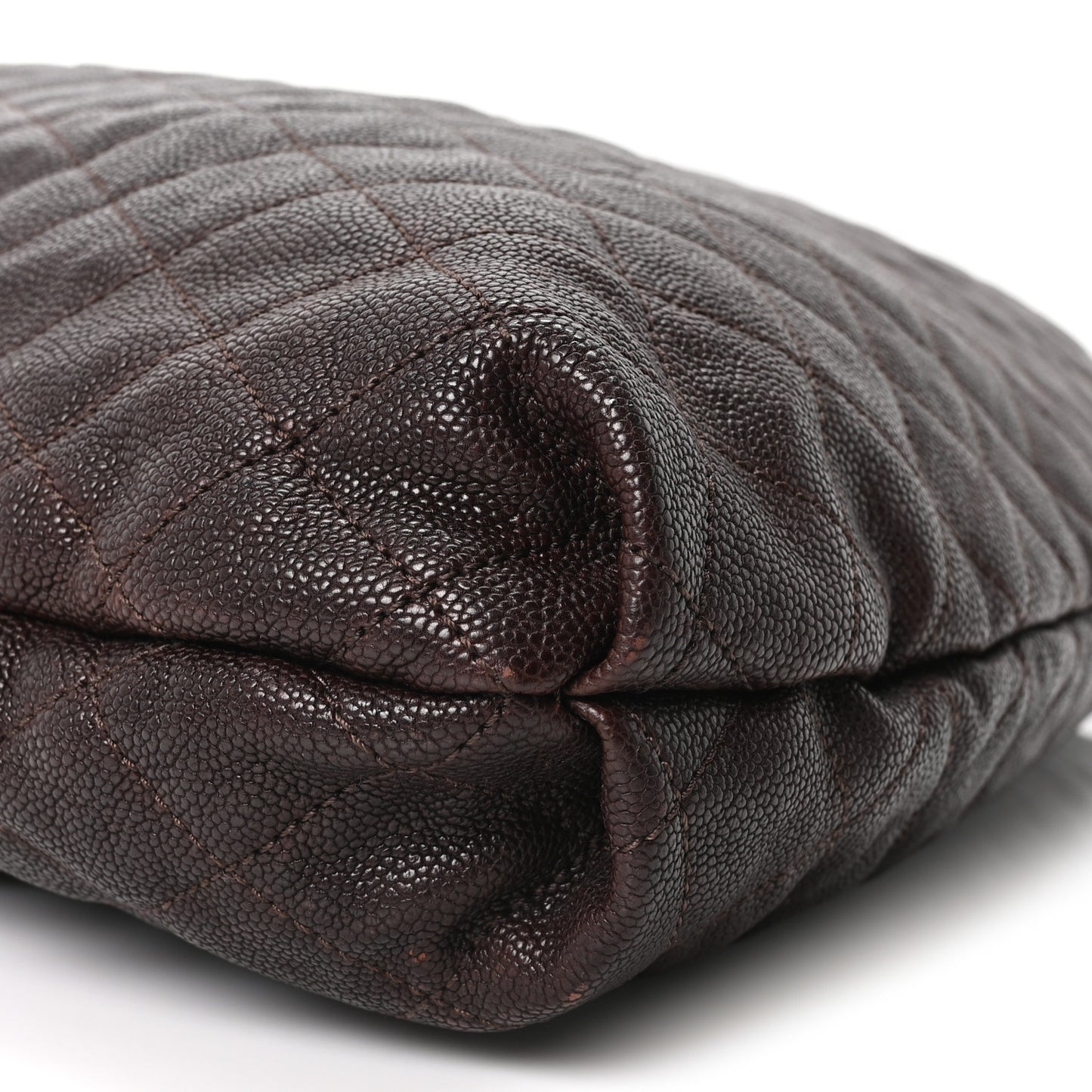 Distressed Glazed Caviar Quilted Large Elastic Tote Dark Brown